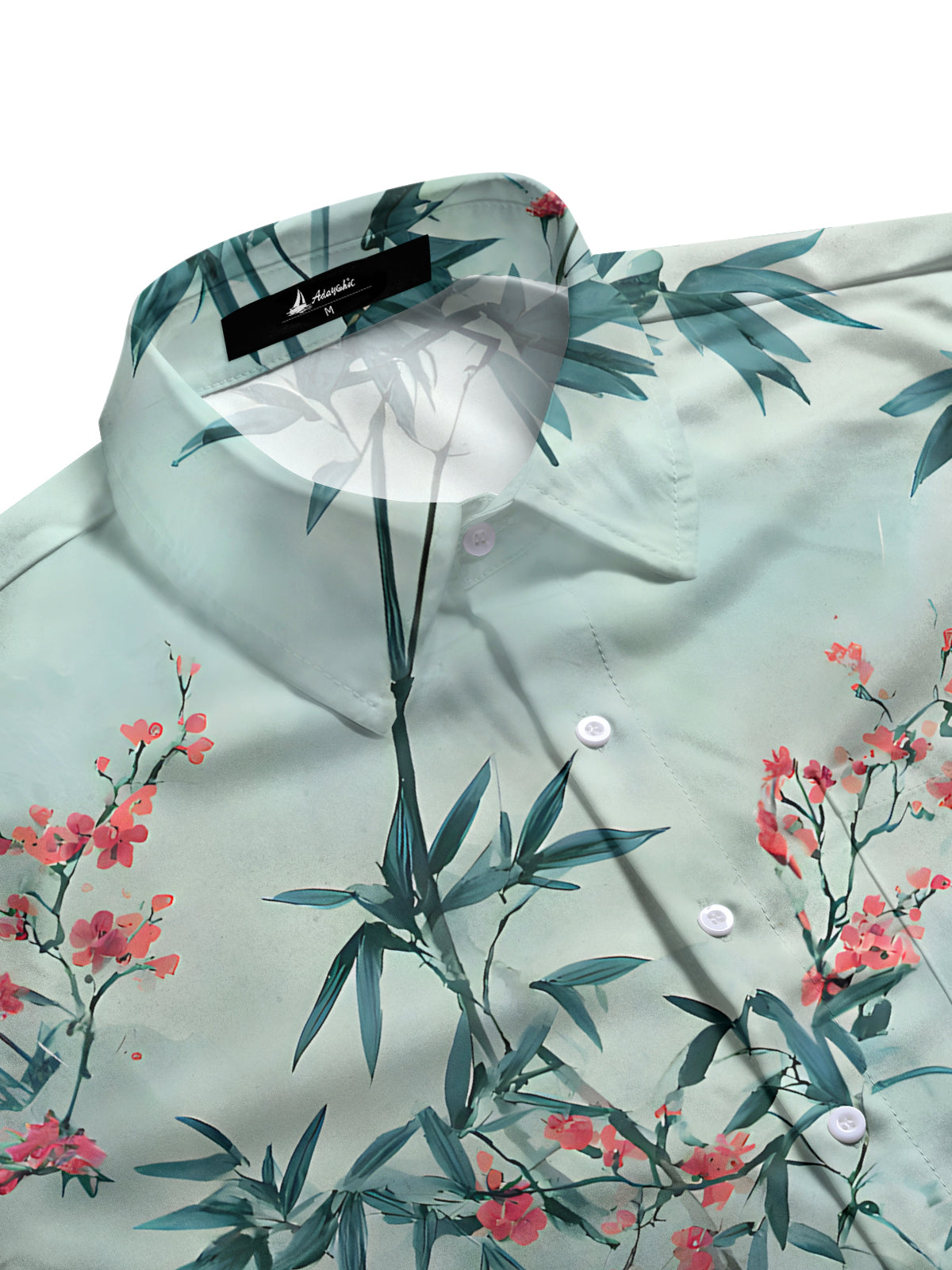 Bamboo Leaf Floral Men's Pocket Short Sleeve Shirts