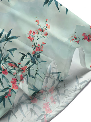 Men's bamboo leaf floral short sleeve shirt in casual outdoor lifestyle scene