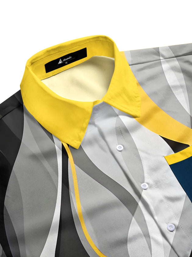 Men's geometric print pocket short sleeve shirt side view