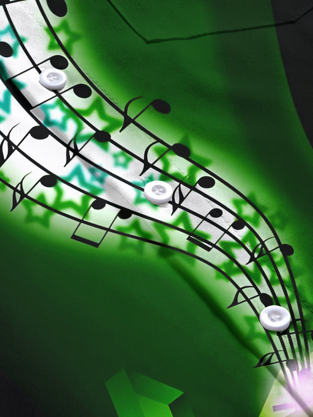 men's music print shirt close-up short sleeve
