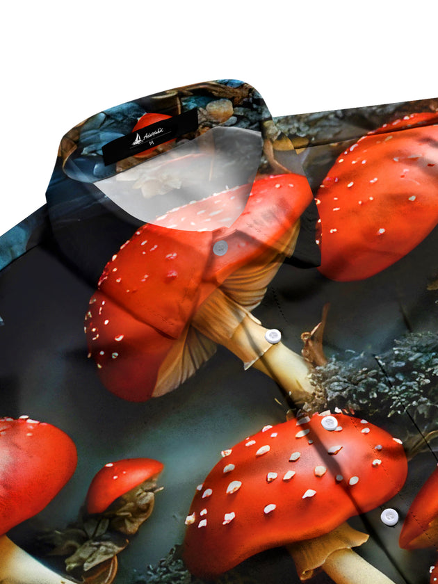 men's mushroom print short sleeve flat lay shirt
