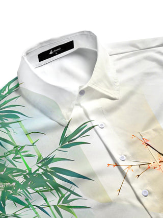 Men's short sleeve shirt with bamboo leaf floral pattern, side view