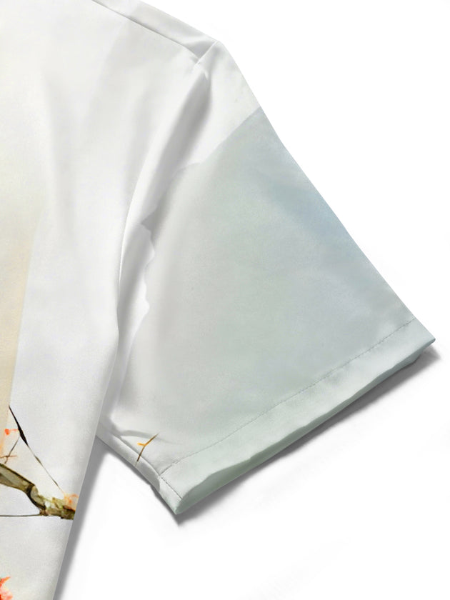 Men's bamboo leaves floral short sleeve shirt close-up pocket detail