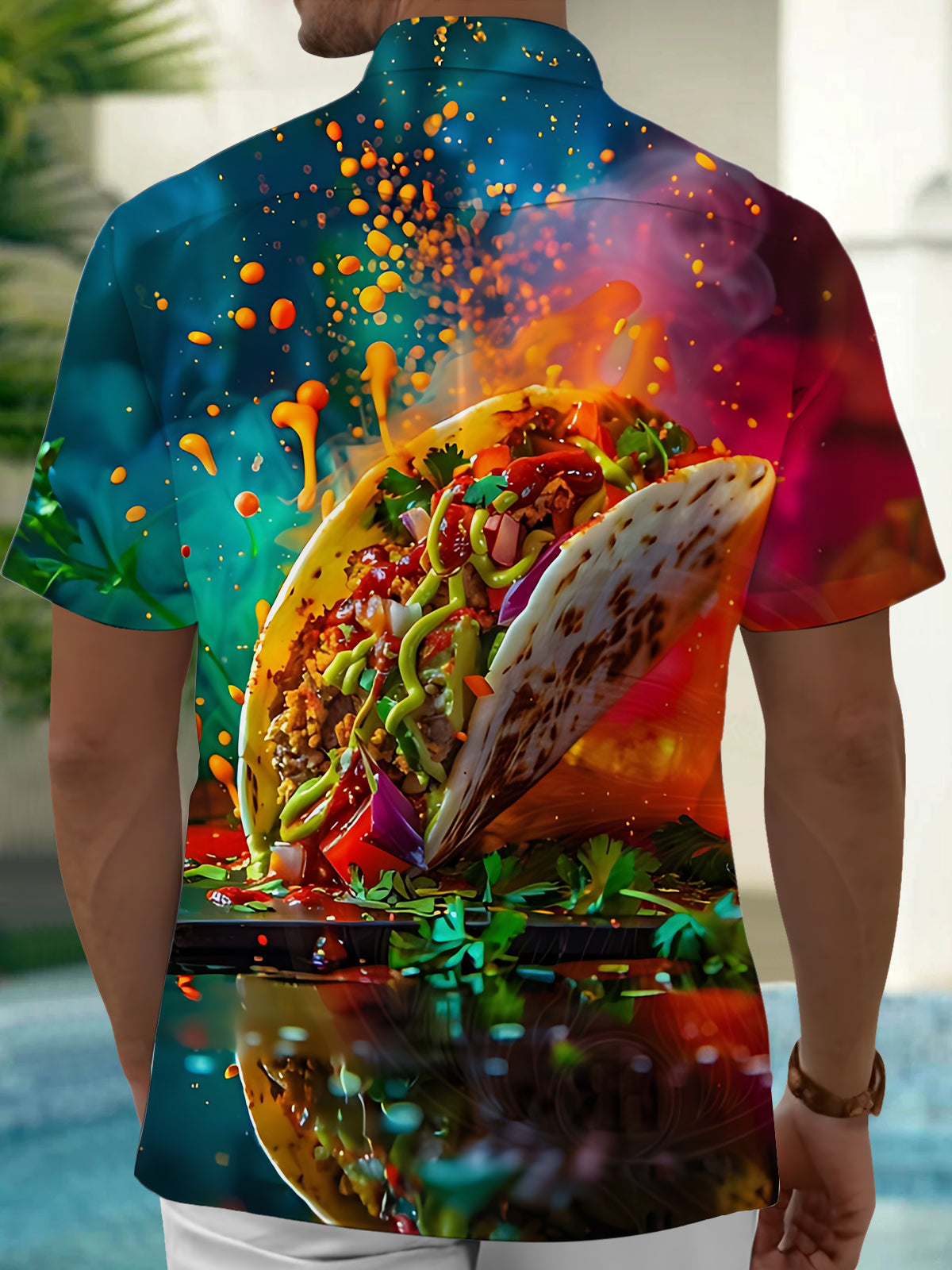 Delicious Taco Print Men's Pocket Short Sleeve Shirts
