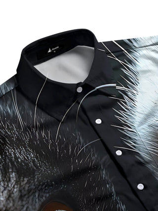 men's feline print shirt side view