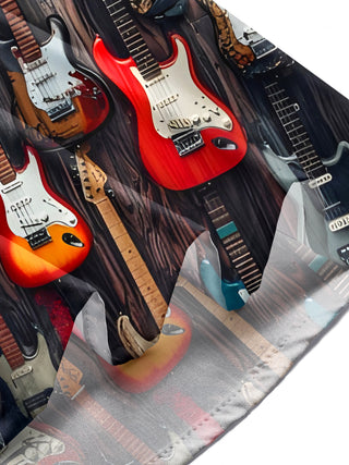 men's retro guitar print short sleeve shirt lifestyle photo