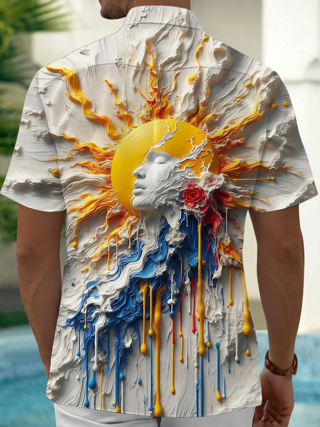 Men's art print pocket short sleeve shirt back view