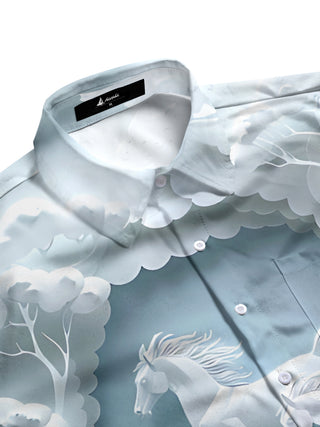 men's art print short sleeve flat lay shirt