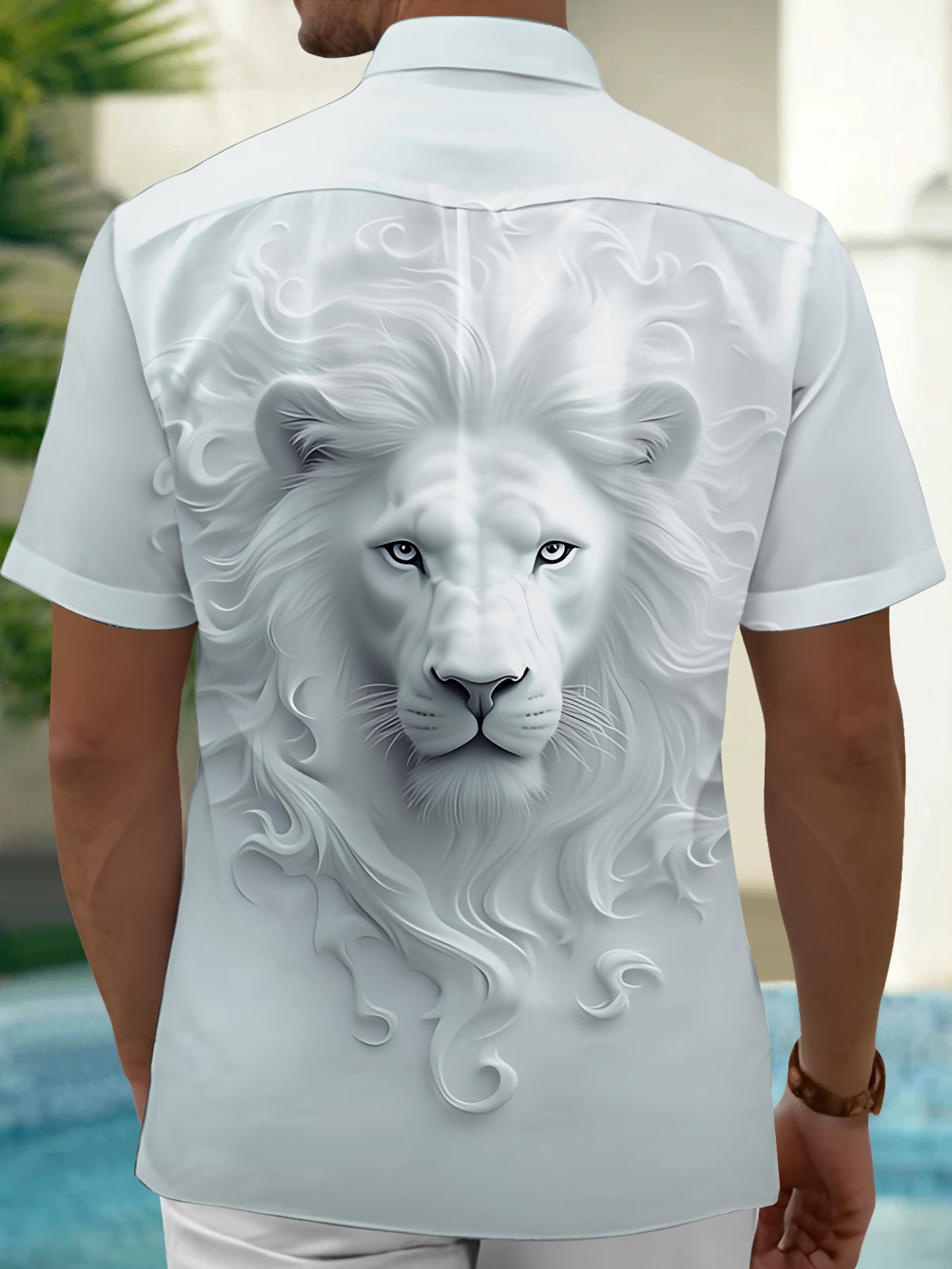 Lion Art Print Men's Pocket Short Sleeve Shirts