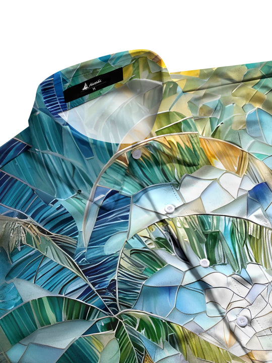 men's Hawaiian short sleeve flat lay shirt
