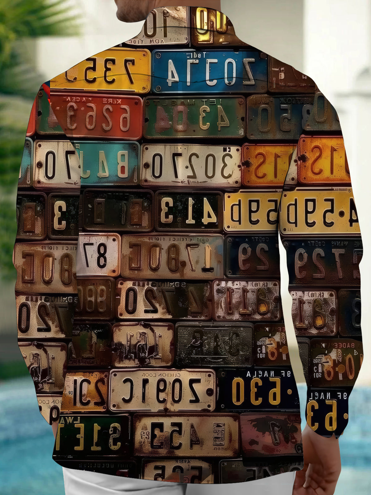 Retro License Plates Men's Pocket Long Sleeve Shirts