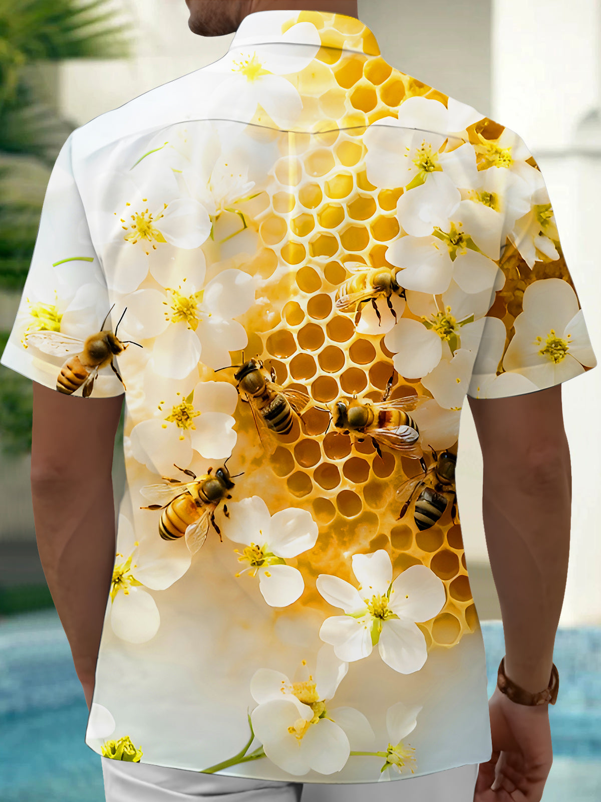Bee Floral Men's Pocket Short Sleeve Shirts
