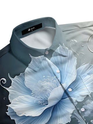Men's floral violin print short sleeve shirt flat lay