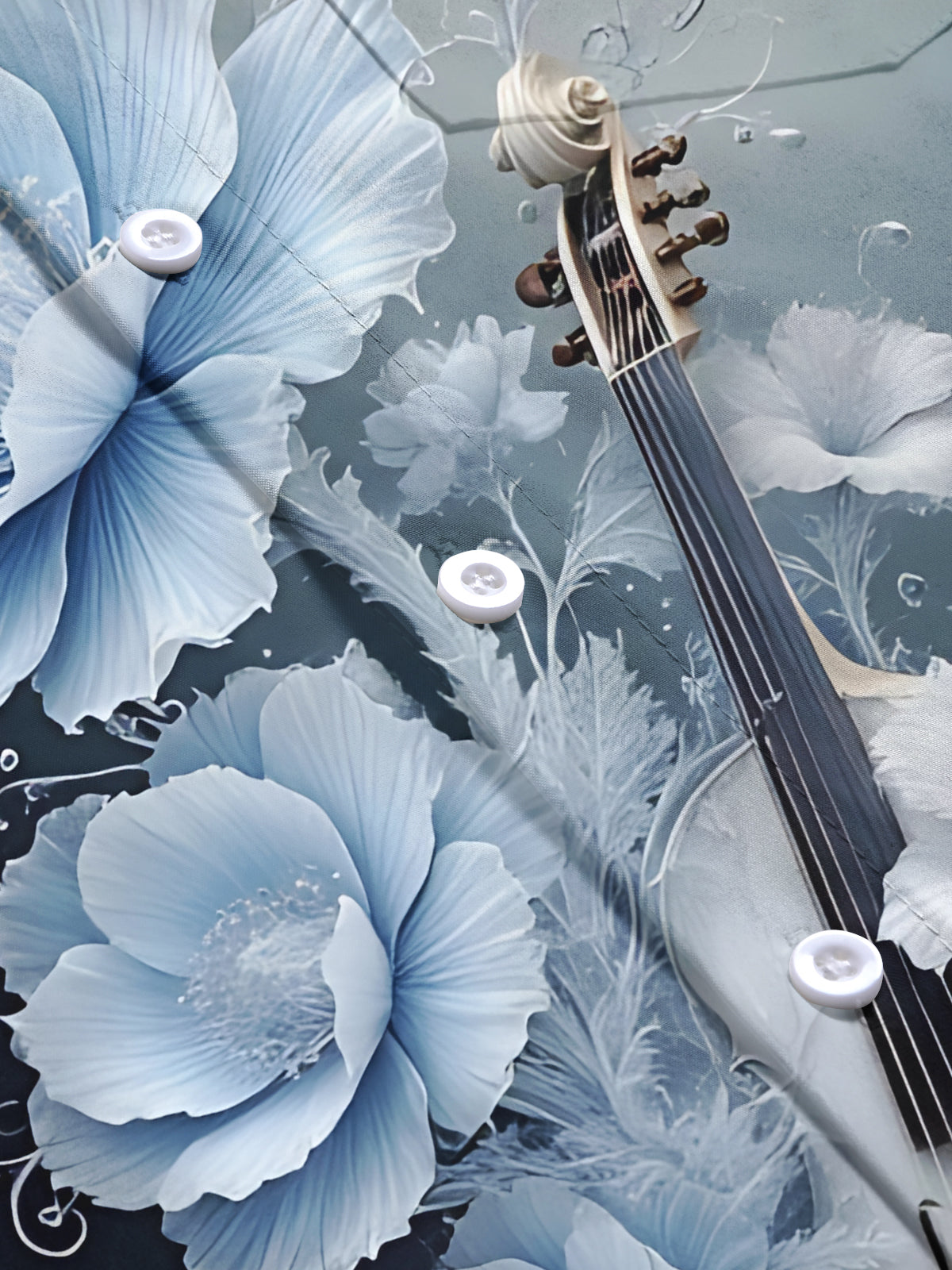 Floral Violin Print Men's Pocket Short Sleeve Shirts