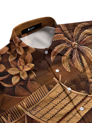 men's art print short sleeve flat lay shirt