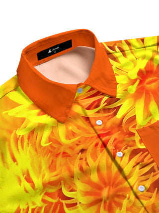 Men's red floral short sleeve shirt flat lay