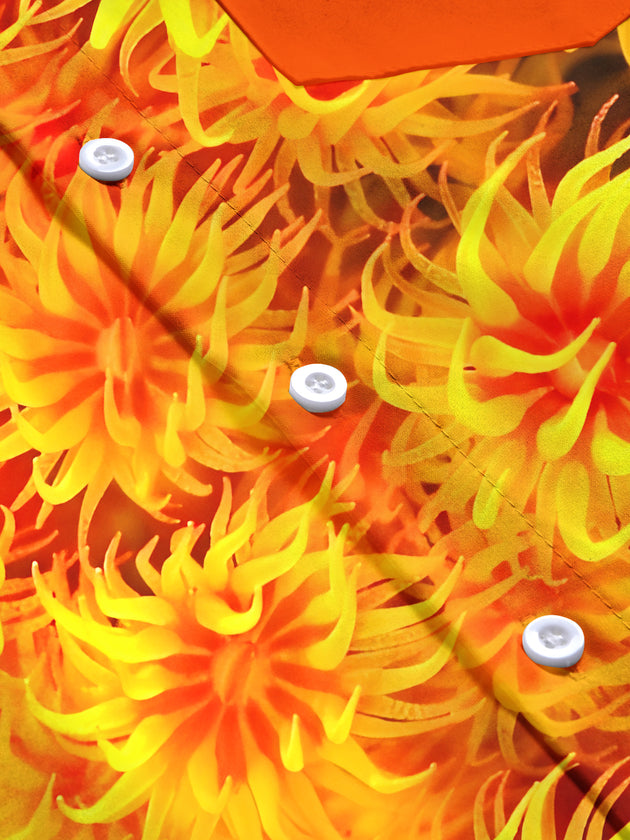 Men's floral short sleeve shirt close-up detail view