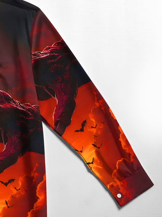 Men's dark eyes heart pattern long sleeve shirt pocket detail close-up