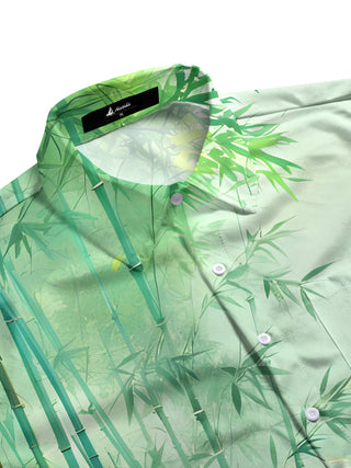 Men's bamboo forest pattern pocket short sleeve shirt flat lay view