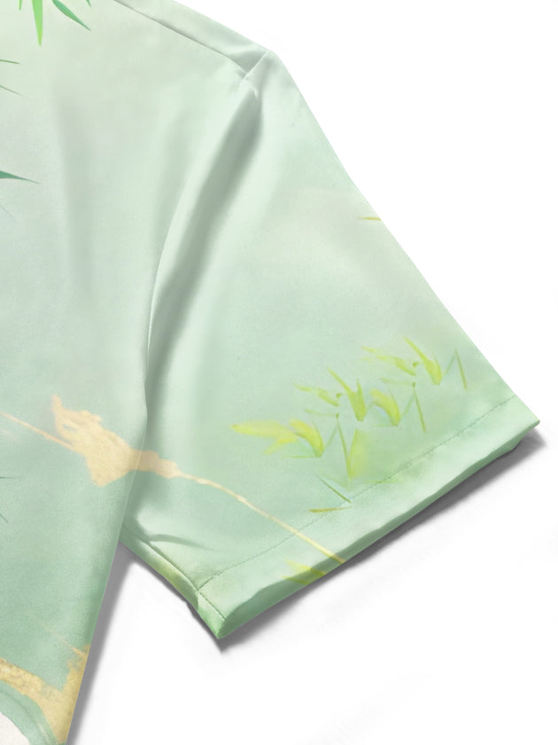 Men's bamboo forest print short sleeve shirt lifestyle outdoor view