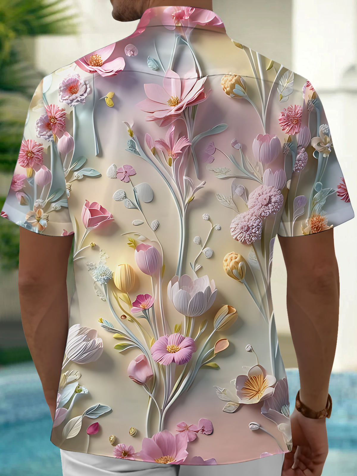 Floral Art Print Men's Pocket Short Sleeve Shirts