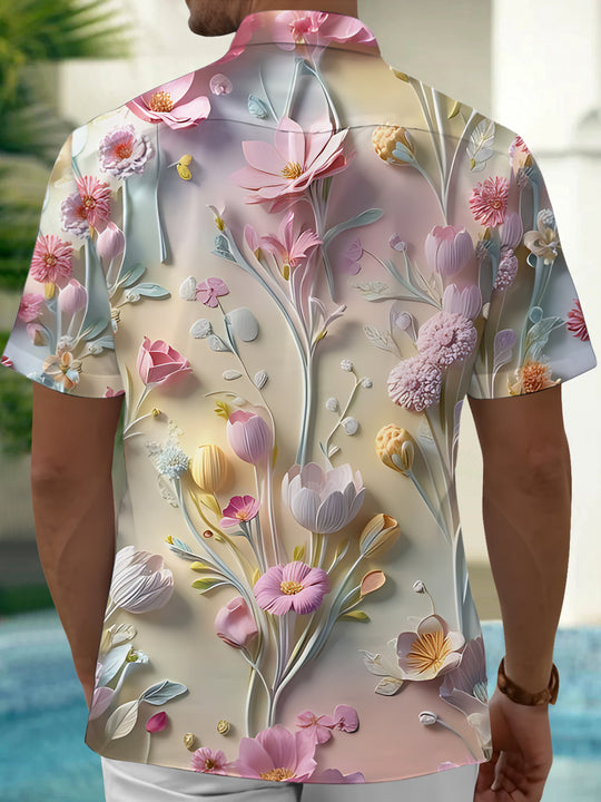 Men's floral print short sleeve shirt back view