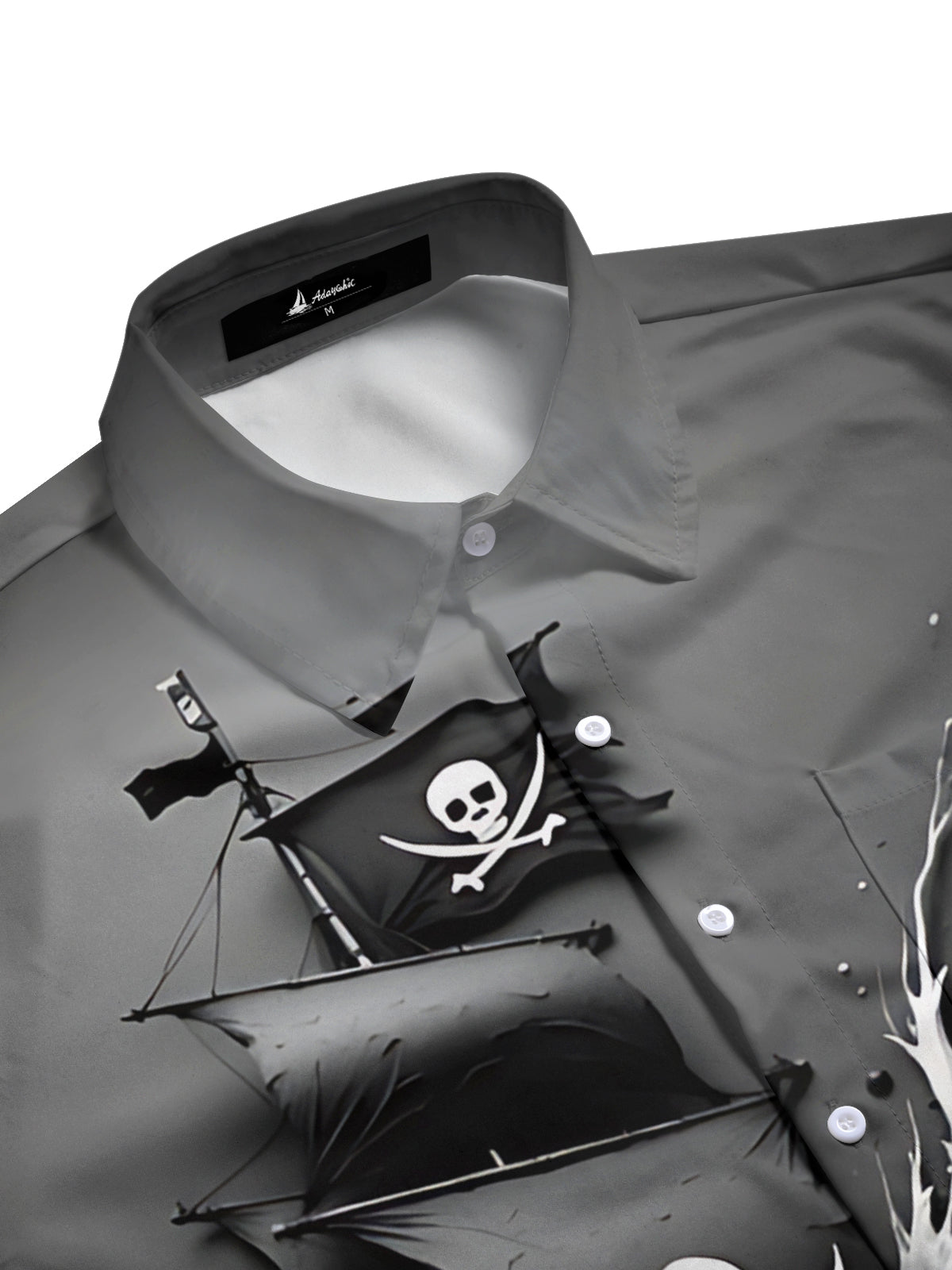 Skull Boat Art Print Men's Pocket Short Sleeve Shirts