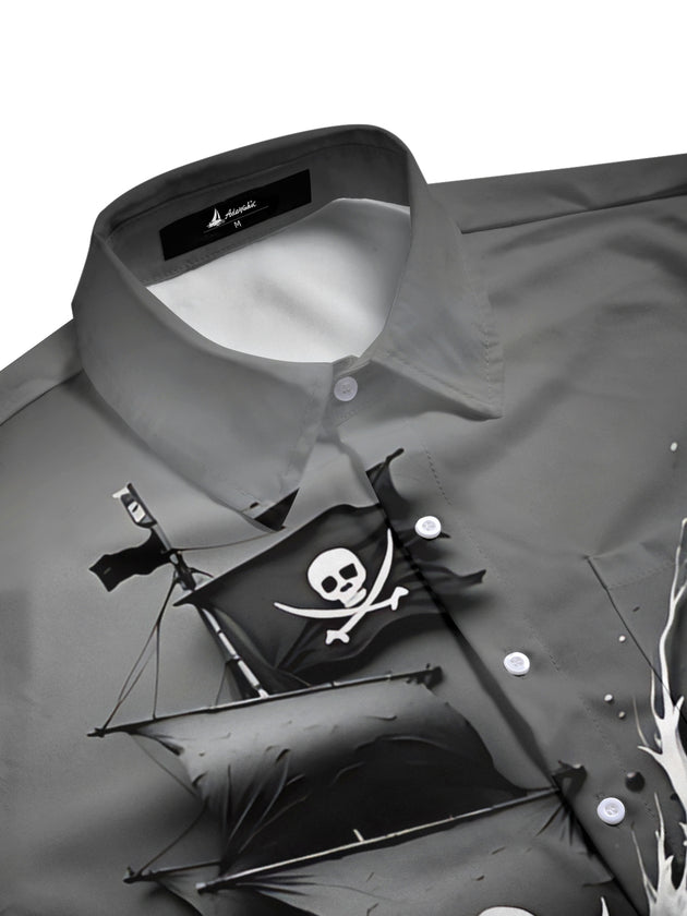 men's gothic print shirt side view