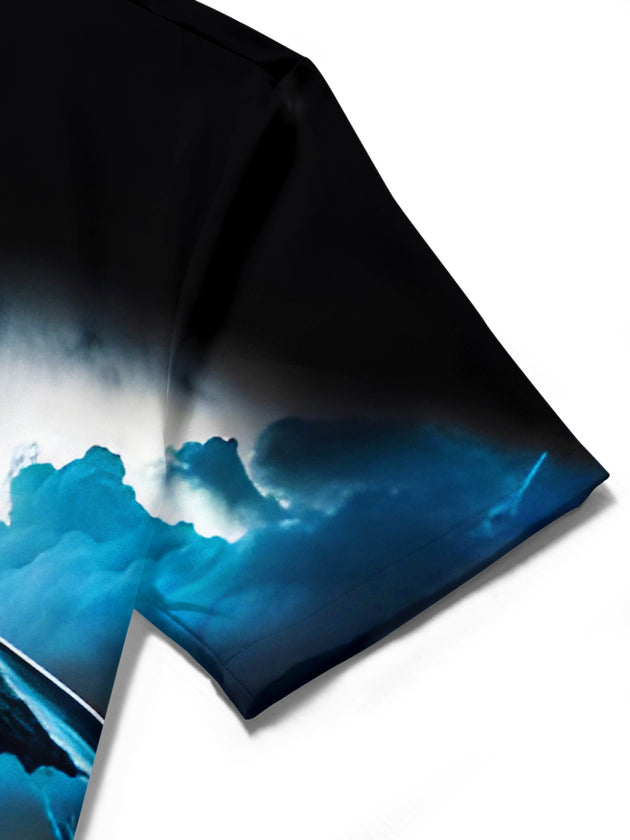 men's wave print shirt close-up short sleeve