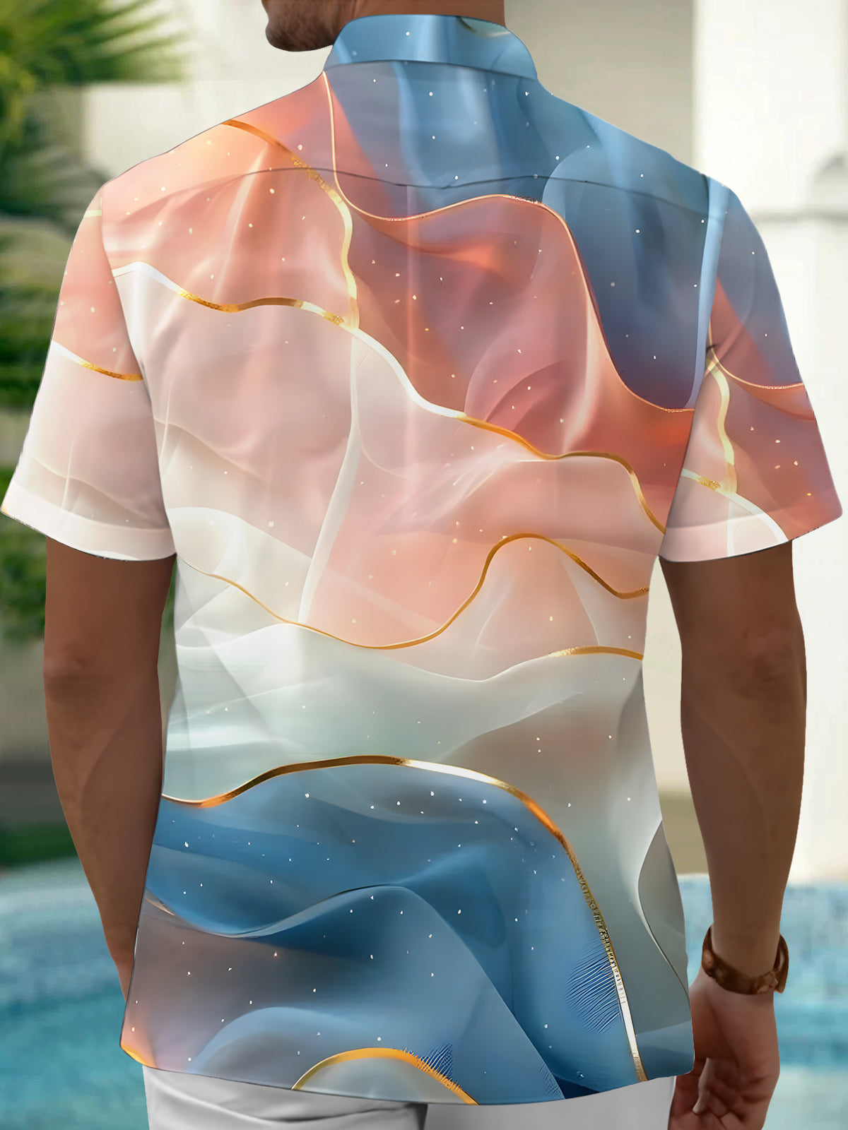 Gradient Print Men's Pocket Short Sleeve Shirts