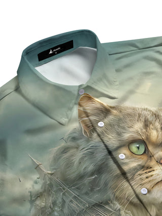 men's feline print shirt side view