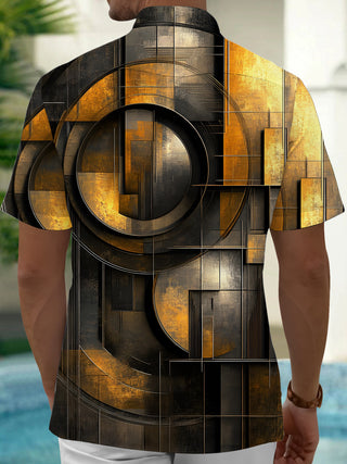 Men's vintage style short sleeve shirt back view with retro print
