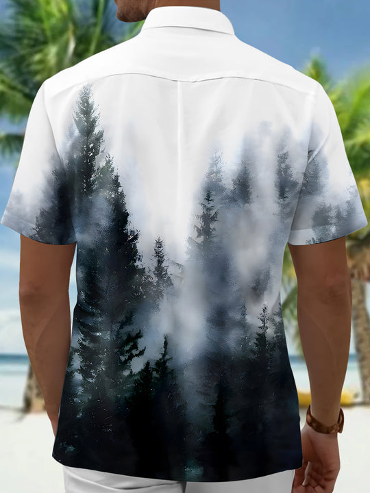 men's forest trees pocket short sleeve shirt back view