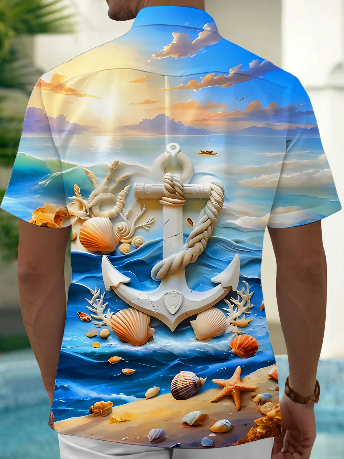 Anchor Shell Ocean Men's Pocket Short Sleeve Shirts