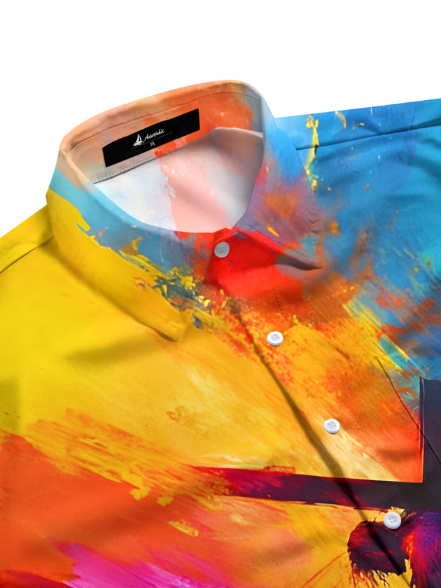 men's tie dye short sleeve flat lay shirt