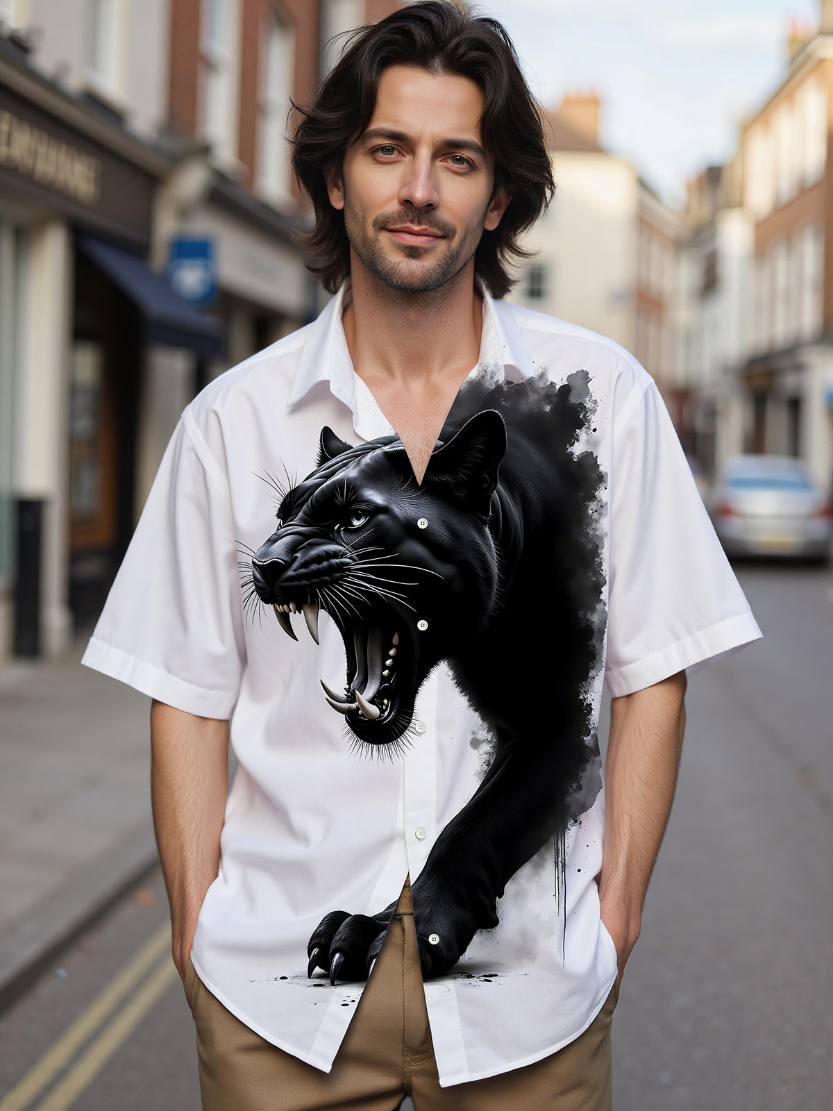 Panther Print Men's Pocket Short Sleeve Shirts