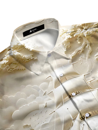 Men's boat art print pocket full sleeve shirt side view