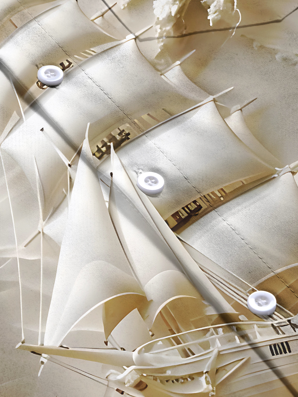 Boat Art Print Men's Pocket Long Sleeve Shirts