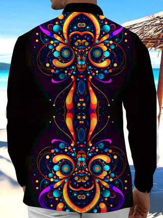 Men's abstract geometric print long sleeve shirt back view