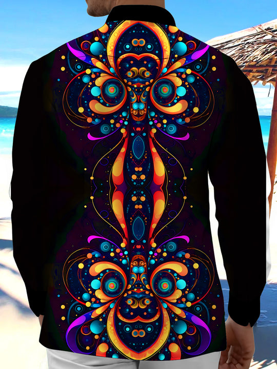 Men's abstract geometric print long sleeve shirt back view