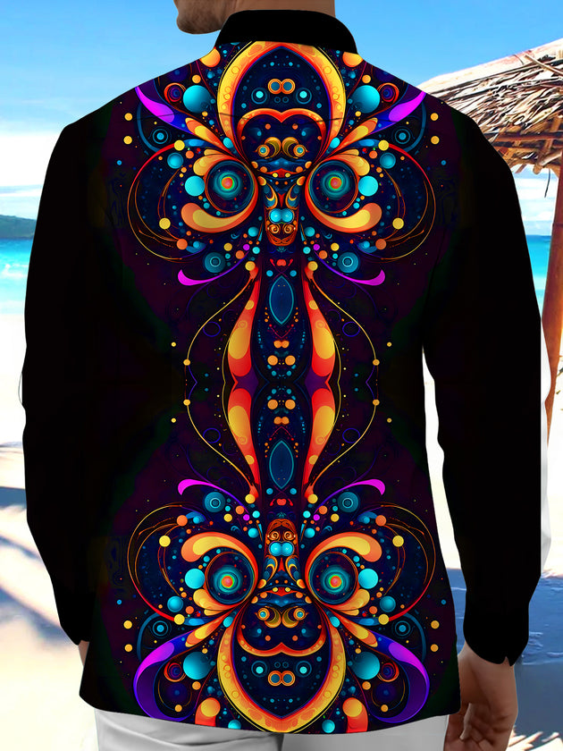 Men's abstract geometric print long sleeve shirt back view