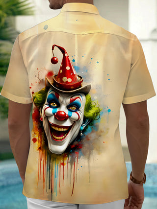 men's funny art joker print pocket short sleeve shirt back view