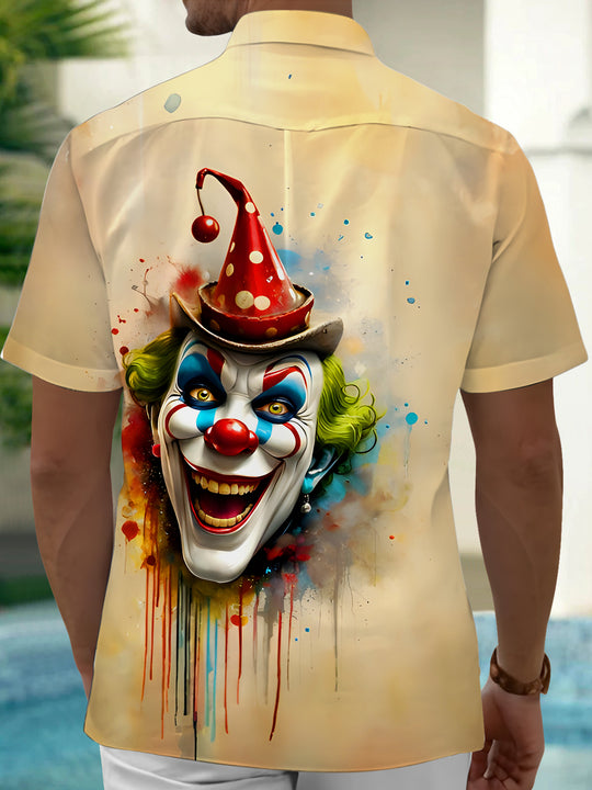 men's funny art joker print pocket short sleeve shirt back view