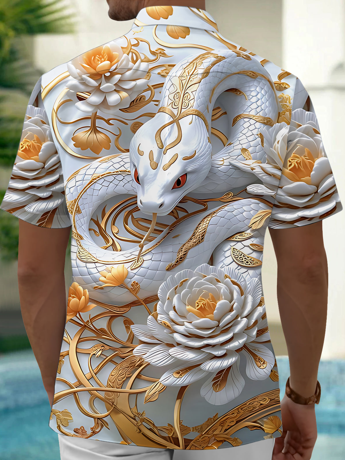 Snake Flower Art Print Men's Pocket Short Sleeve Shirts