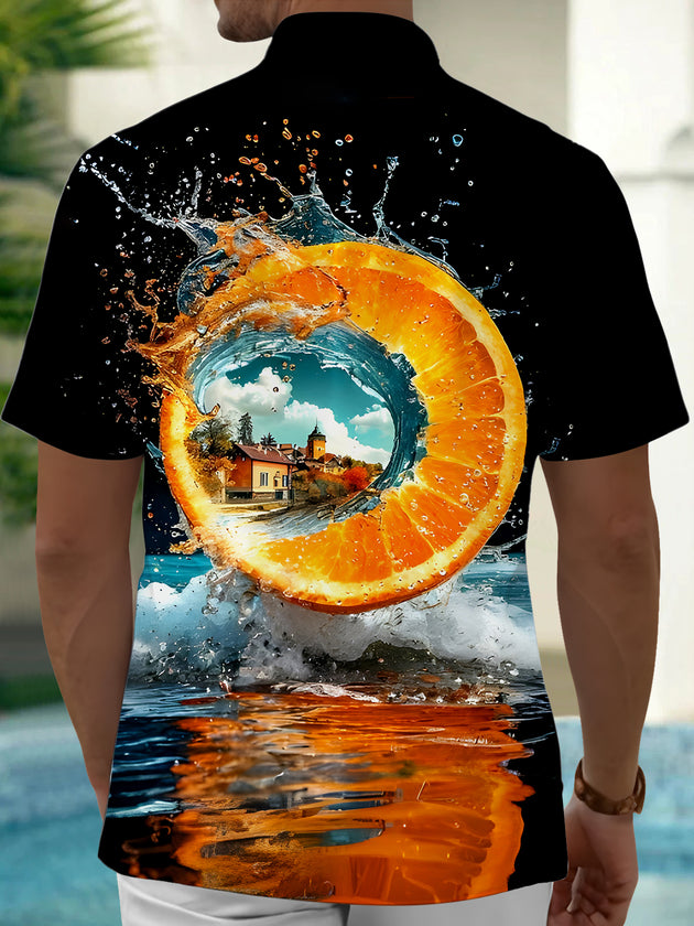 Men's aloha print short sleeve shirt side view