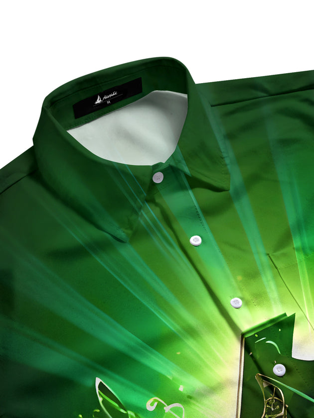 men's music print short sleeve flat lay shirt