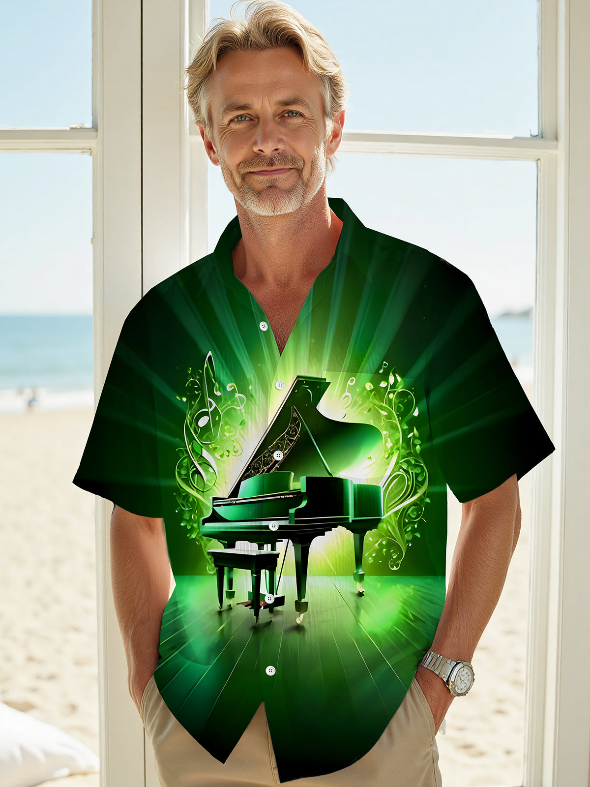 Piano Men's Pocket Short Sleeve Shirts