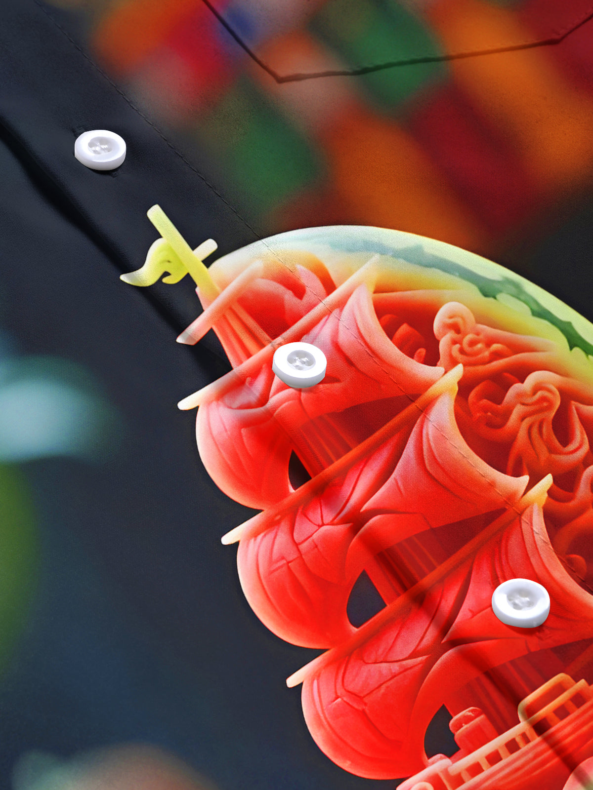 Funny Watermelon Fruit Carving Boat Men's Pocket Short Sleeve Shirts