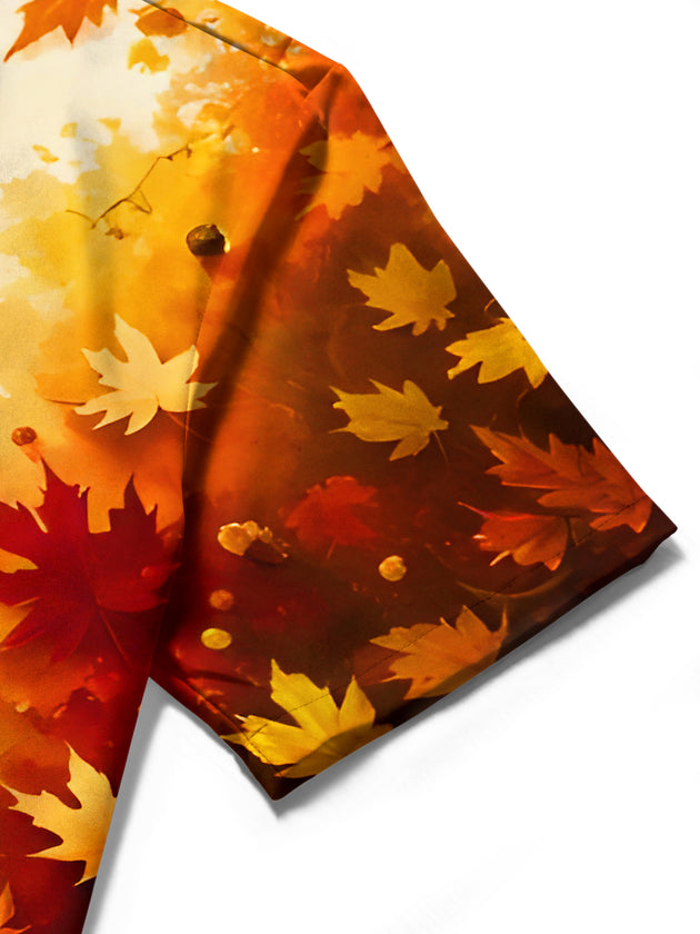 Men's gradient maple leaf pattern short sleeve shirt close-up detail