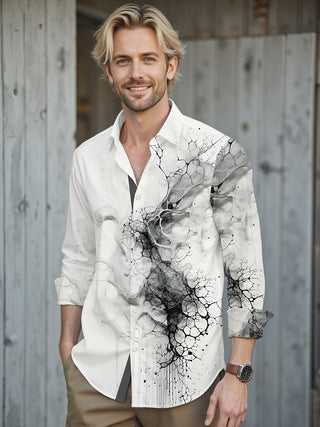 Men's abstract gradient print long sleeve shirt front view